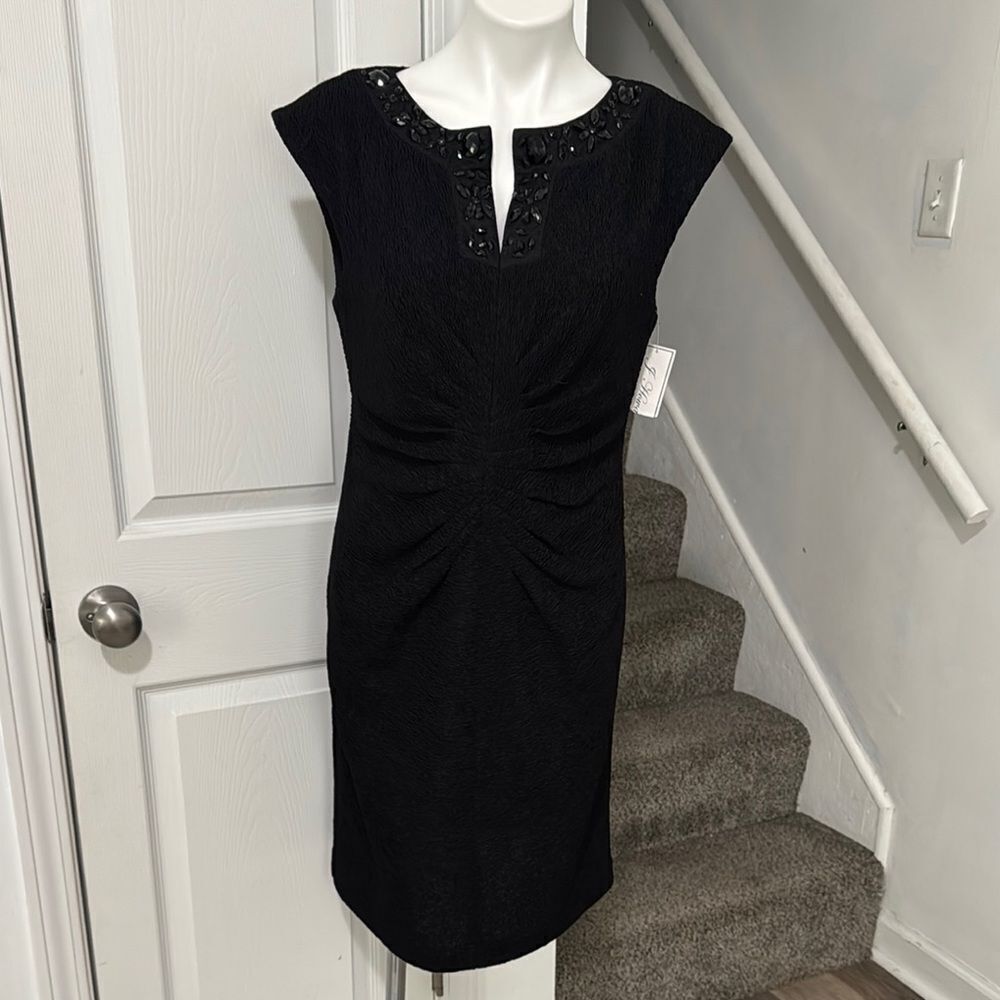 J Howard Elegant Black Dress with Embellished Neckline Size 10 NWT